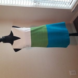 Ann Taylor Factory Color Block Dress Size 2 in Off White, Green and Blue